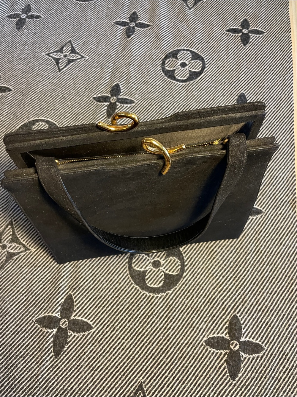 Vintage Bags by Dorian Black Suede Shoulder Bag with Gold-Tone Twist Closure - Picture 2 of 5